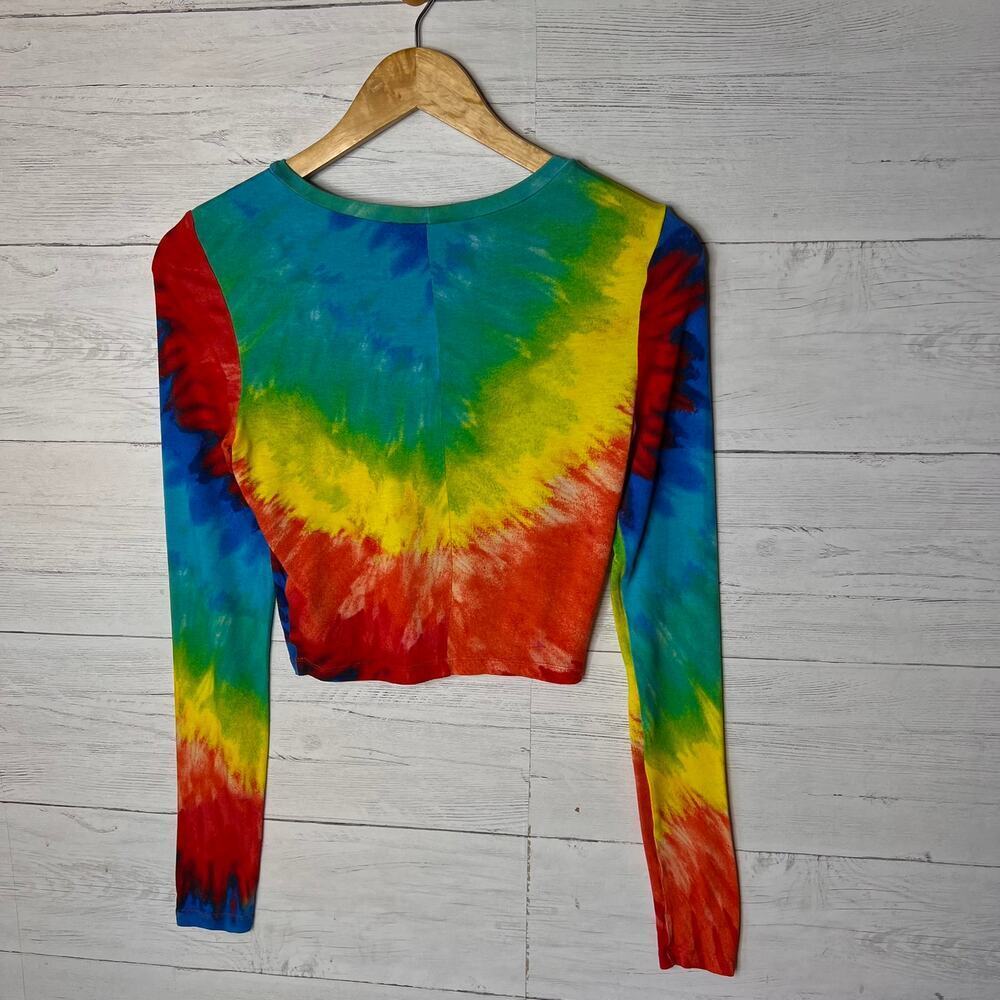 Alice + Olivia Tee Womens Size XS/TP Delaina Rainbow Tie Dye Cropped Long Sleeve - Picture 13 of 16
